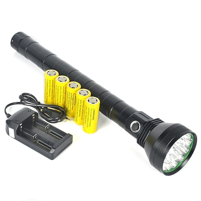 LED Flashlights / Torch Handheld Flashlights / Torch 22000 lm LED 12 Emitters 1 Mode with Batteries Professional Camping / Hiking / Caving Everyday Use Police / Military EU USA Black #6831214