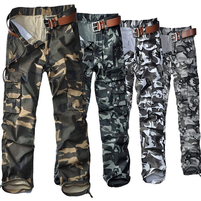 Men's Hiking Cargo Pants Camouflage Hunting Pants Ripstop Windproof Multi-Pockets Breathable Spring Summer Cotton Bottoms for Hunting Hiking Outdoor Exercise Army green camouflage Grey camouflage #8980303