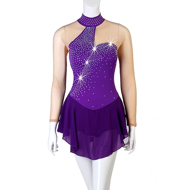 Figure Skating Dress Crystals / Rhinestones Women's Girls' Training Performance Long Sleeve High Mesh Spandex #8976308