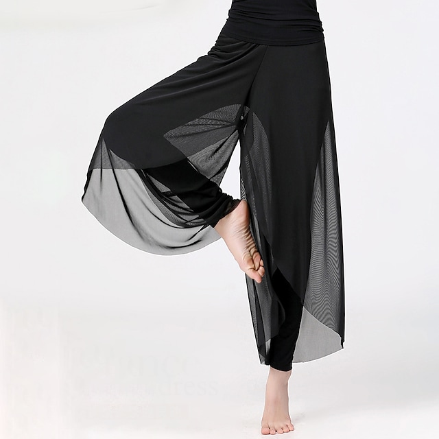 Activewear Pants Pure Color Splicing Women's Training Performance High Cotton Blend Tulle #8999653