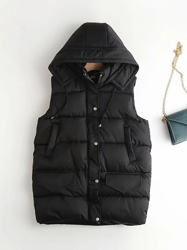 Women's Puffer Jacket Daily Wear Spring Summer Regular Coat Regular Fit Casual Jacket Solid Color Zipper Pocket White Black #8687413