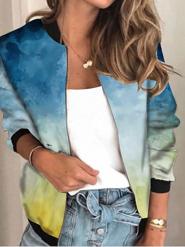 Women's Jacket Sports Going out Spring & Fall Regular Coat Regular Fit Streetwear Jacket Long Sleeve Tie Dye Patchwork Print Blue #8468089