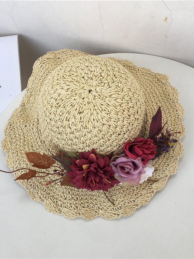 Women's Straw Hat Street Holiday Tea Party Flower Flower Beige Gray Hat Pink Khaki Fall Summer Sun Hat #8779244