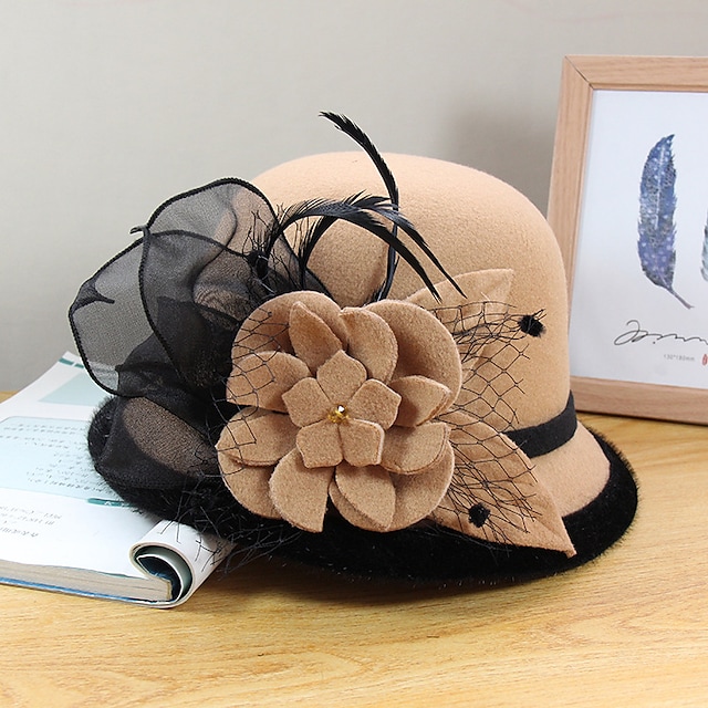 Women's Party Hat Party Wedding Special Occasion Flower Flower Black White Hat Gray Fall Winter Spring Holiday #8793834