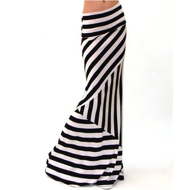 Women's Casual Streetwear Trumpet / Mermaid Maxi Skirts Vacation Casual / Daily Striped Print Black S M L / Slim #8807425