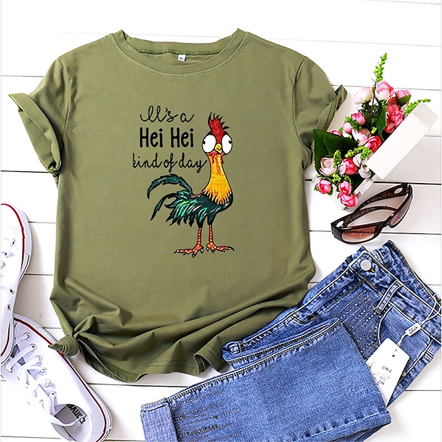 it's a hei hei kind of day shirt for women cartoon chicken graphic print tee letter print short sleeve tee shirts #8279482