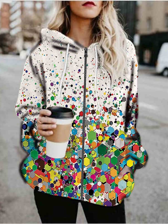 Women's Hoodied Jacket Casual Jacket Sports Fall & Winter Regular Coat Loose Jacket Long Sleeve Print Print Green #8468163