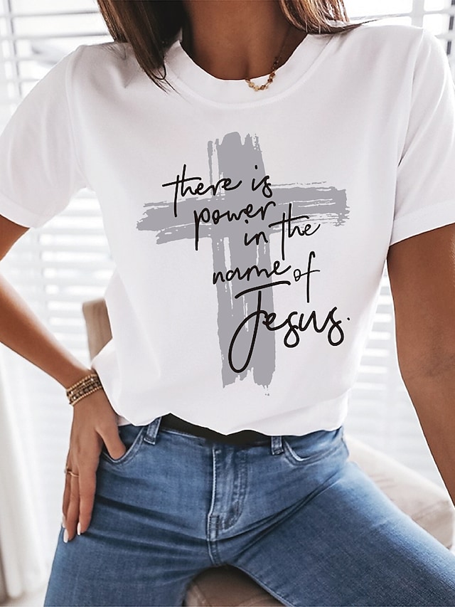 womens casual short sleeve graphic cute tops christian shirts for women white #8736981