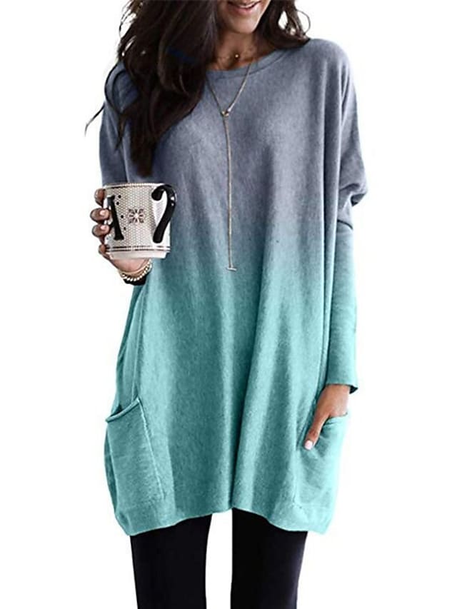 Women's Tunic Color Gradient Round Neck Basic Tops Loose Purple Blushing Pink Gray / 3D Print #8123068