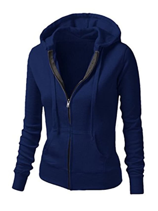 Women's Coat Daily Fall Spring Regular Coat Regular Fit Sporty Jacket Solid Color Zipper Blue Black / Cotton #8545668