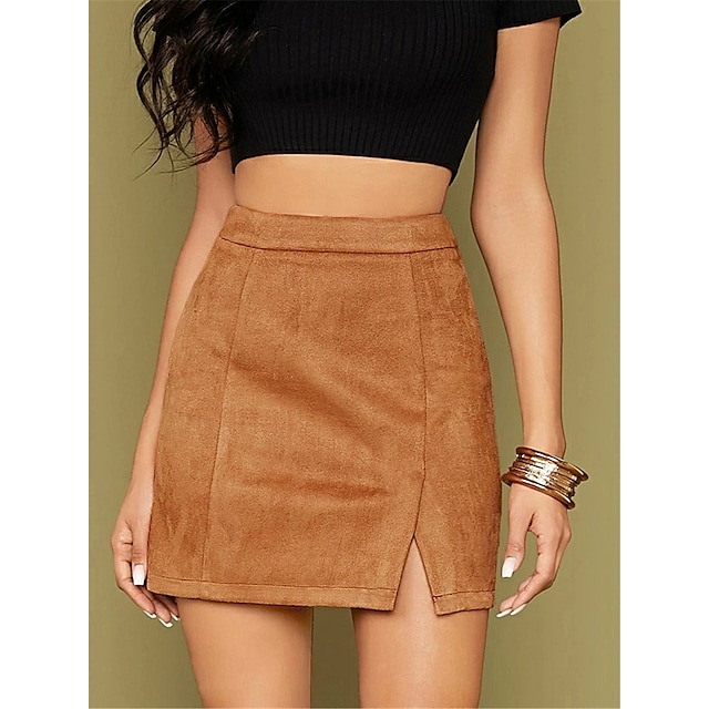 Women's Sexy Sophisticated Bodycon Mini Skirts Vacation Festival Corduroy Solid Colored Split Blushing Pink Army Green Black S M L / Slim #8778183