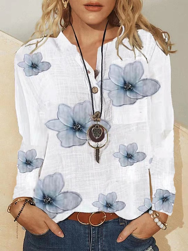 half sleeve floral v neck shift blouse #8717211