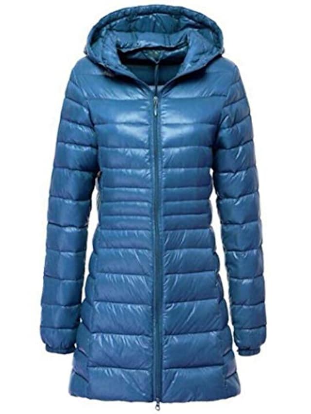 Women's Puffer Jacket Solid Color Basic Fall Outerwear Hooded Long Street Long Sleeve 416 Lake blue / Daily / Casual / Windproof #8492020