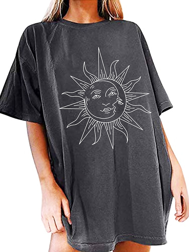 tops oversized t-shirts women's sun moon series short sleeve blouse sports sleep tops teenager girls summer crew neck tunic vintage unisex sweatshirt women summer sports shirt tee beach blouses #8608050