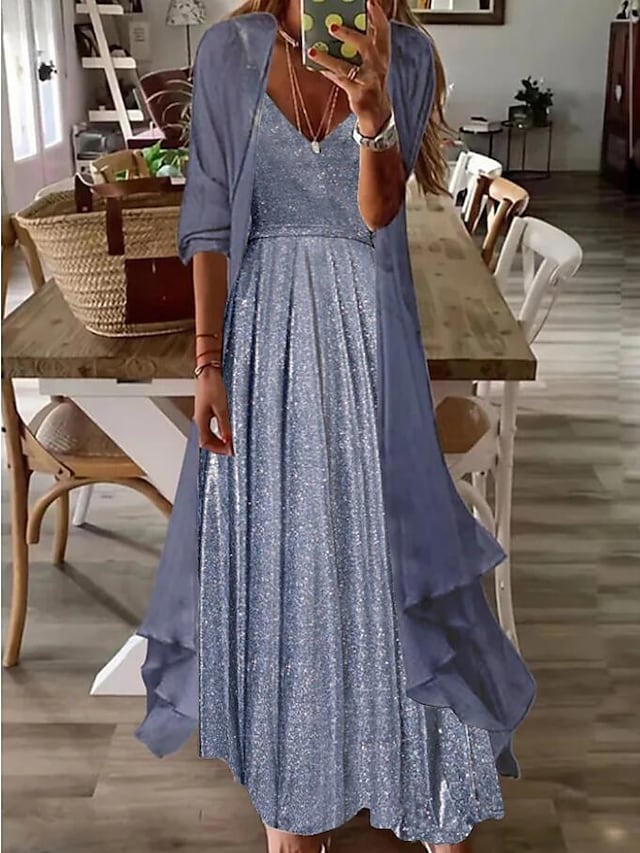 Women's Swing Dress Maxi long Dress Light Blue Violets Red Half Sleeve Color Gradient Print Spring Summer V Neck Elegant Casual 2022 S M L XL XXL XXXL #9030740